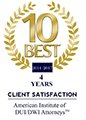 American Institute of DUI/DWI Attorneys of 10 Best 4 Years of Client Satisfaction Award