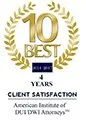 American Institute of DUI/DWI Attorneys, 10 Best, four years of client satisfaction